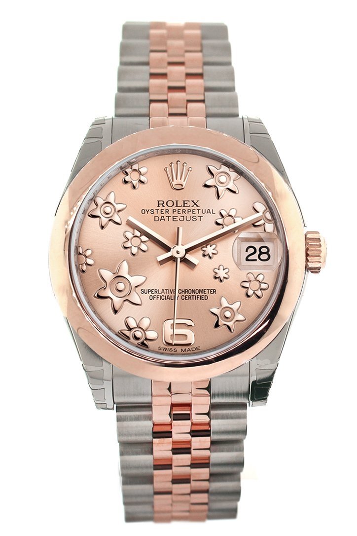 Datejust 31 Pink Raised Floral Motif Dial 18K Rose Gold Two Tone Jubilee Ladies Whatch 178241.