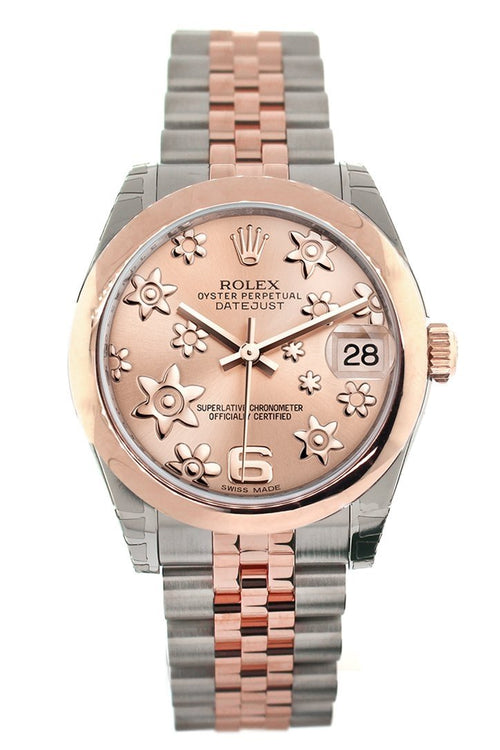 Datejust 31 Pink Raised Floral Motif Dial 18K Rose Gold Two Tone Jubilee Ladies Whatch 178241.
