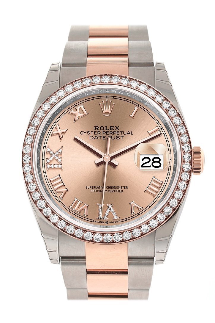 Datejust 36 Rose Set with Diamonds Dial Diamond Bezel Rose Gold Two Tone Watch 126281RBR 126281 NP.