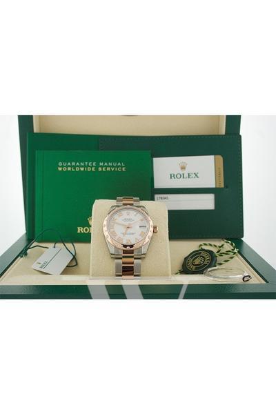 Datejust 31 White Roman Dial Diamond Bezel 18K Rose Gold Two Tone Ladies Watch 278341.