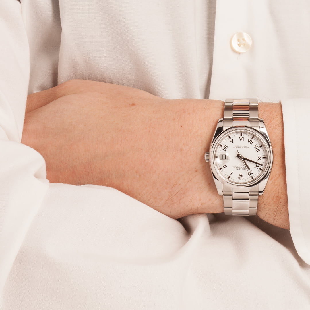 Rolex Date 115200 White Roman Dial