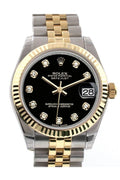 Datejust 31 Black Diamond Dial Fluted Bezel 18K Gold Two Tone Jubilee Ladies 178273.