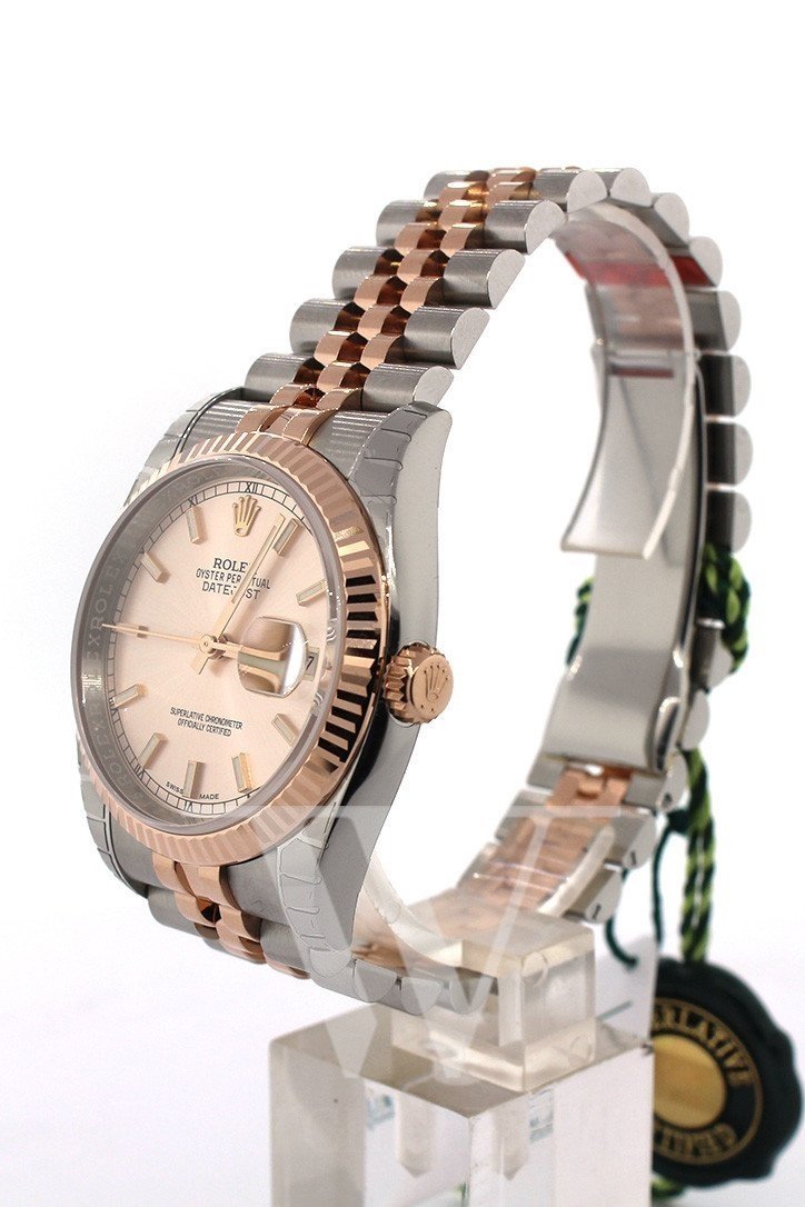 Datejust 36 Pink Dial Fluted Steel and 18k Rose Gold Jubilee Watch 116231.