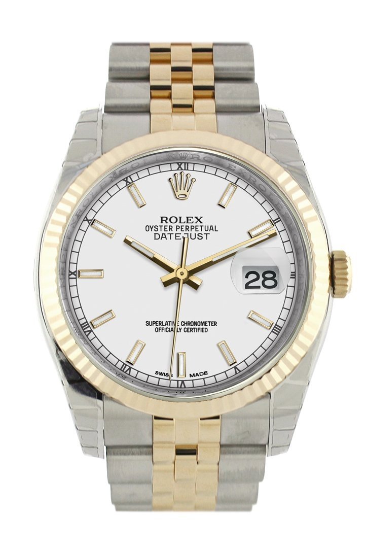 Datejust 36 White Dial Fluted 18K Gold Two Tone Jubilee Watch 116233.