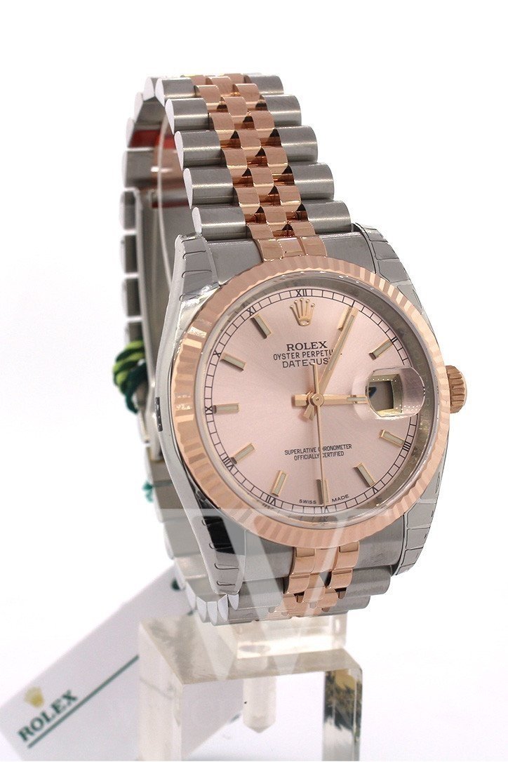 Datejust 36 Pink Dial Fluted Steel and 18k Rose Gold Jubilee Watch 116231.