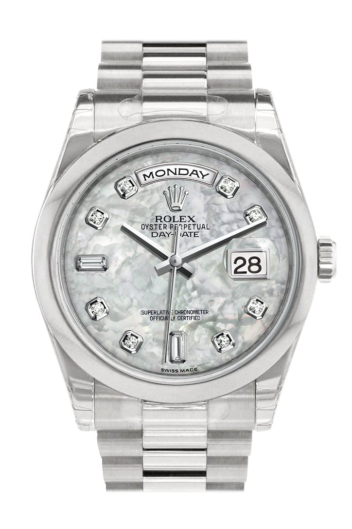 Day Date 36 White mother of pearl set with diamonds Dial President Men's Watch 118206.