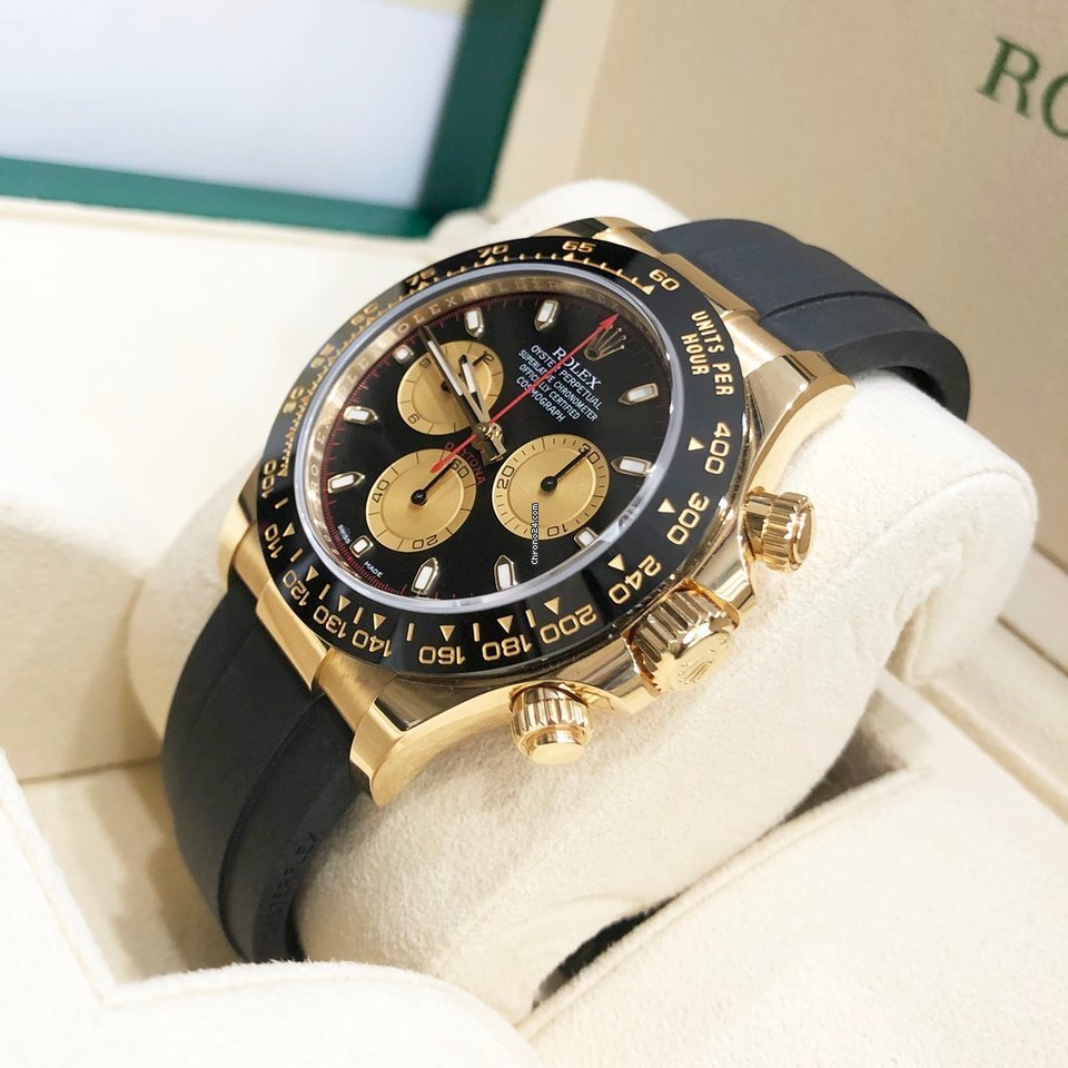 116518 Yellow Gold Cosmograph Daytona 40mm Black Paul Newman Index Dial Black Oysterflex.