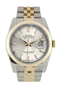 Datejust 36 Silver Dial Fluted 18K Gold Two Tone Jubilee Watch 116233.