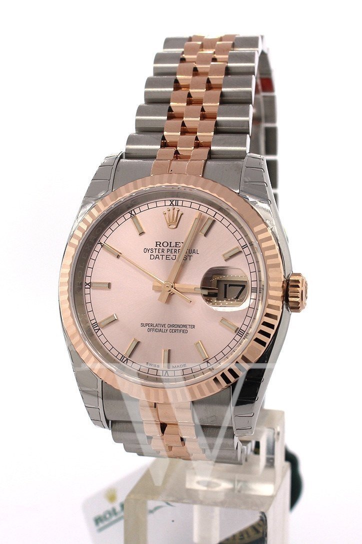 Datejust 36 Pink Dial Fluted Steel and 18k Rose Gold Jubilee Watch 116231.